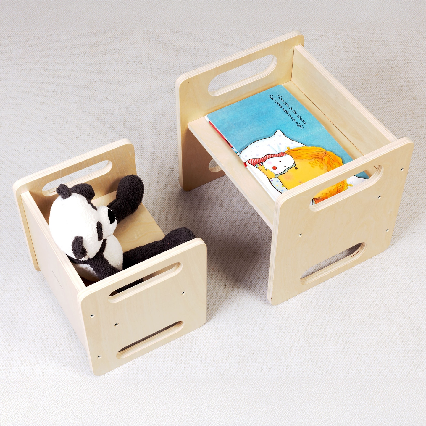 Drevený stôl a stolička s funkciou nášľapného mostíka – multifunkčná Montessori sada pre deti