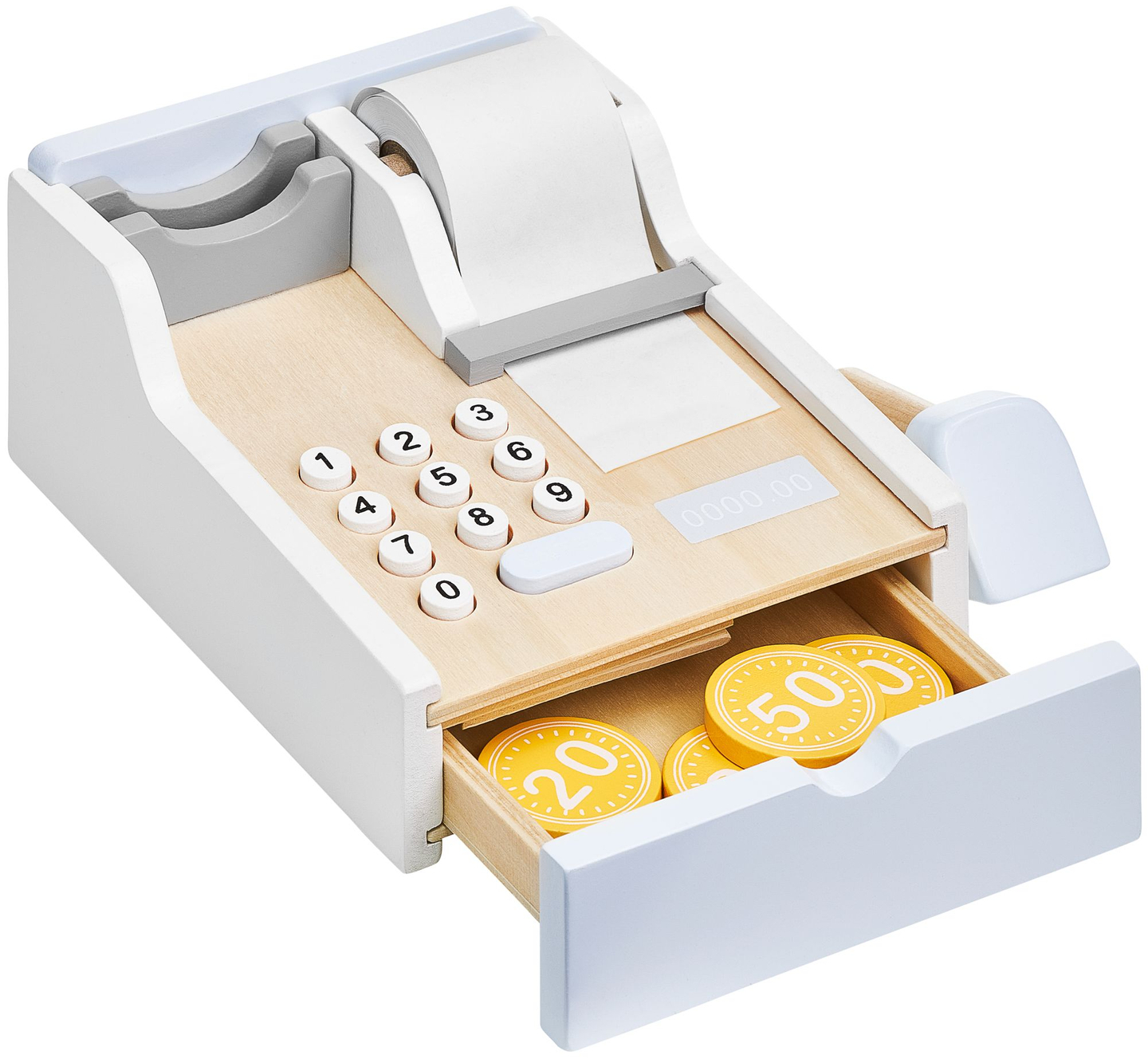 Obchod so zeleninou - drevený stánok s debničkami, pokladňou a terminálom