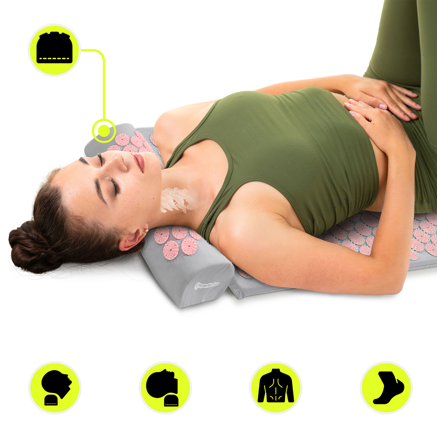 Akupresúrna podložka s vankúšom a poťahom - 72 cm HyperMotion sivá a ružová