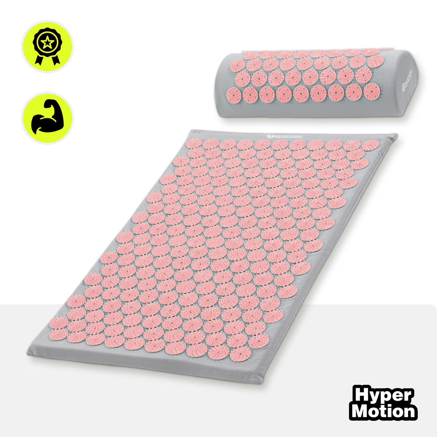 Akupresúrna podložka s vankúšom a poťahom - 72 cm HyperMotion sivá a ružová