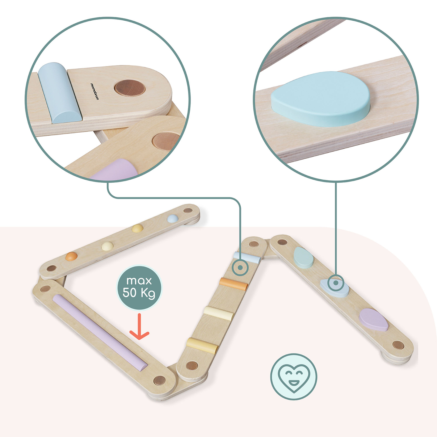 Veľký drevený senzorický chodník - balančná dráha - 9 prvkov