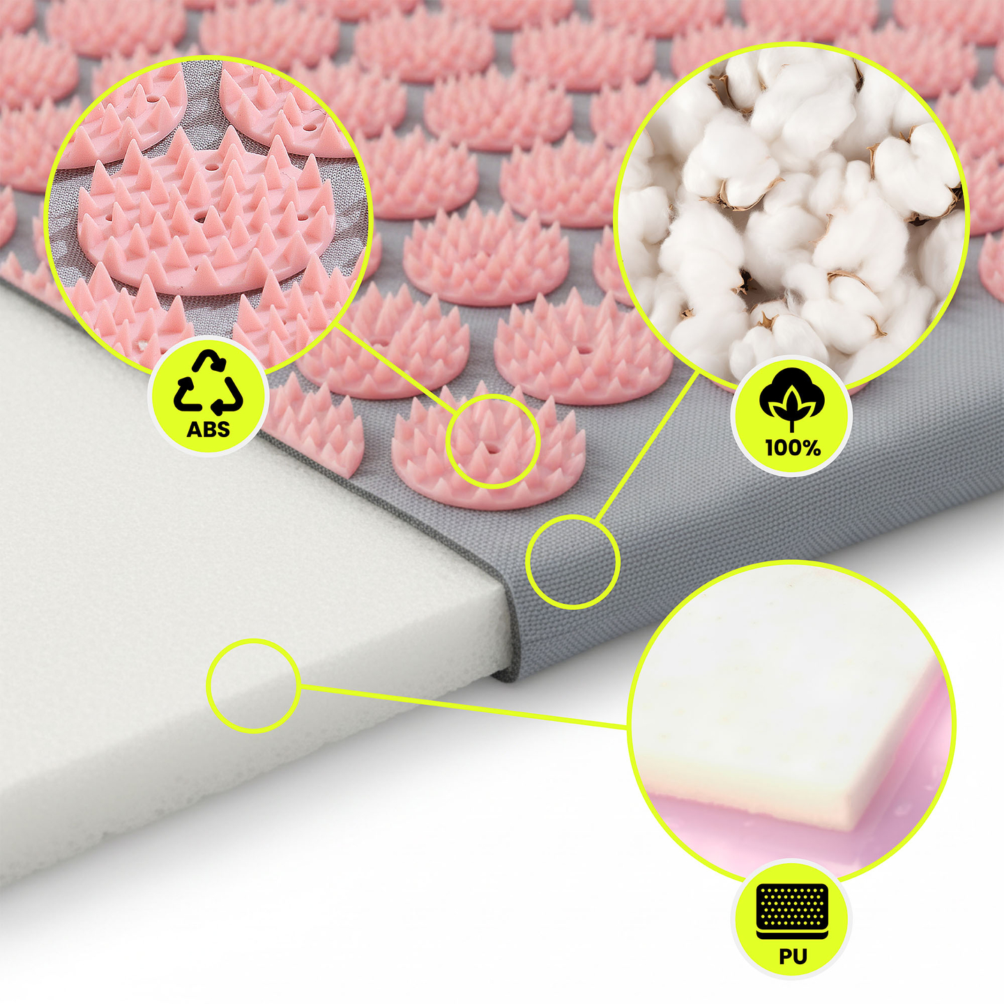 Veľká akupresúrna podložka s vankúšom a poťahom - 130 cm HyperMotion sivá a ružová