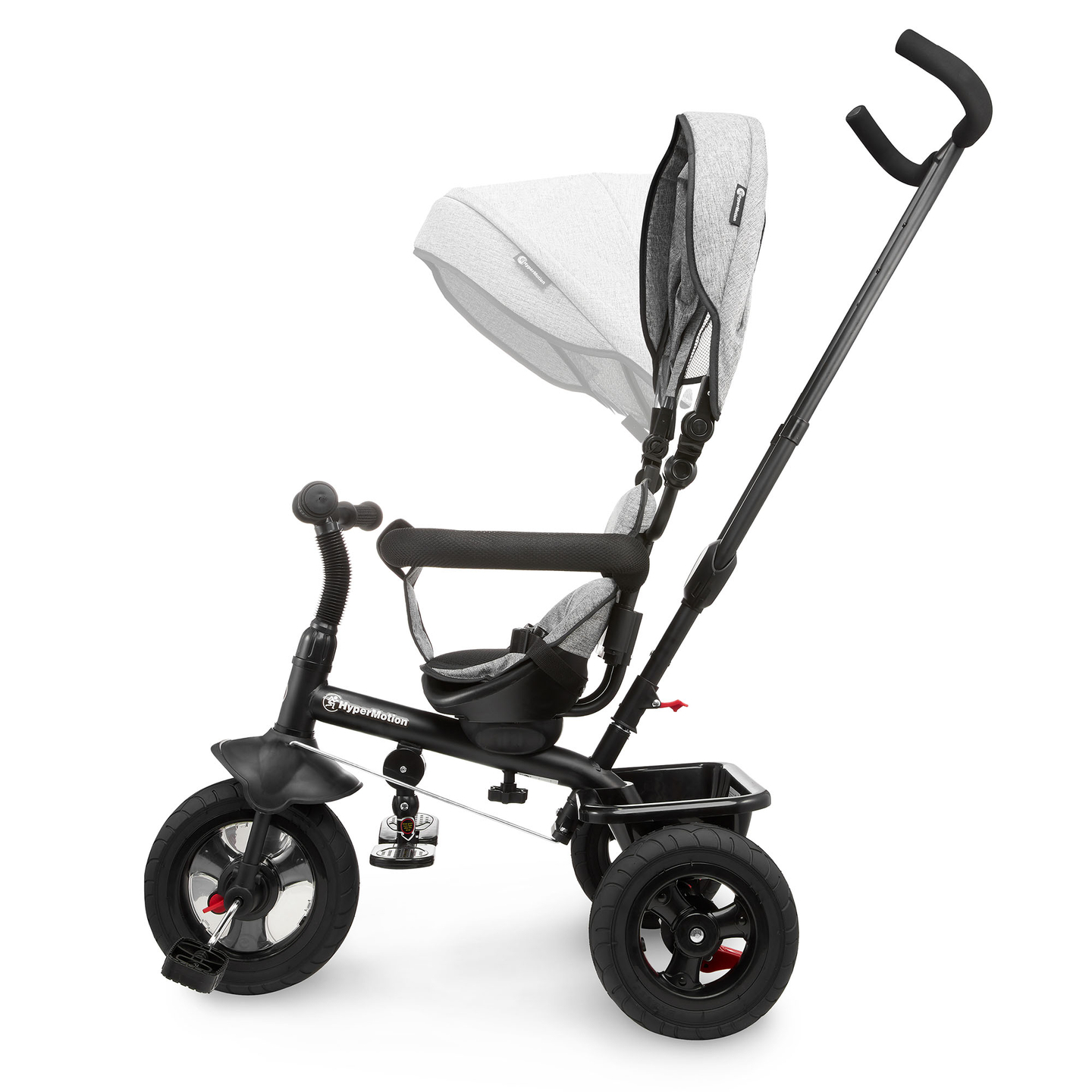 Trojkolka pre deti od 1 do 4 rokov - TOBI FREY - sivá farba - otočná - pumpované kolesá + tlačné koleso