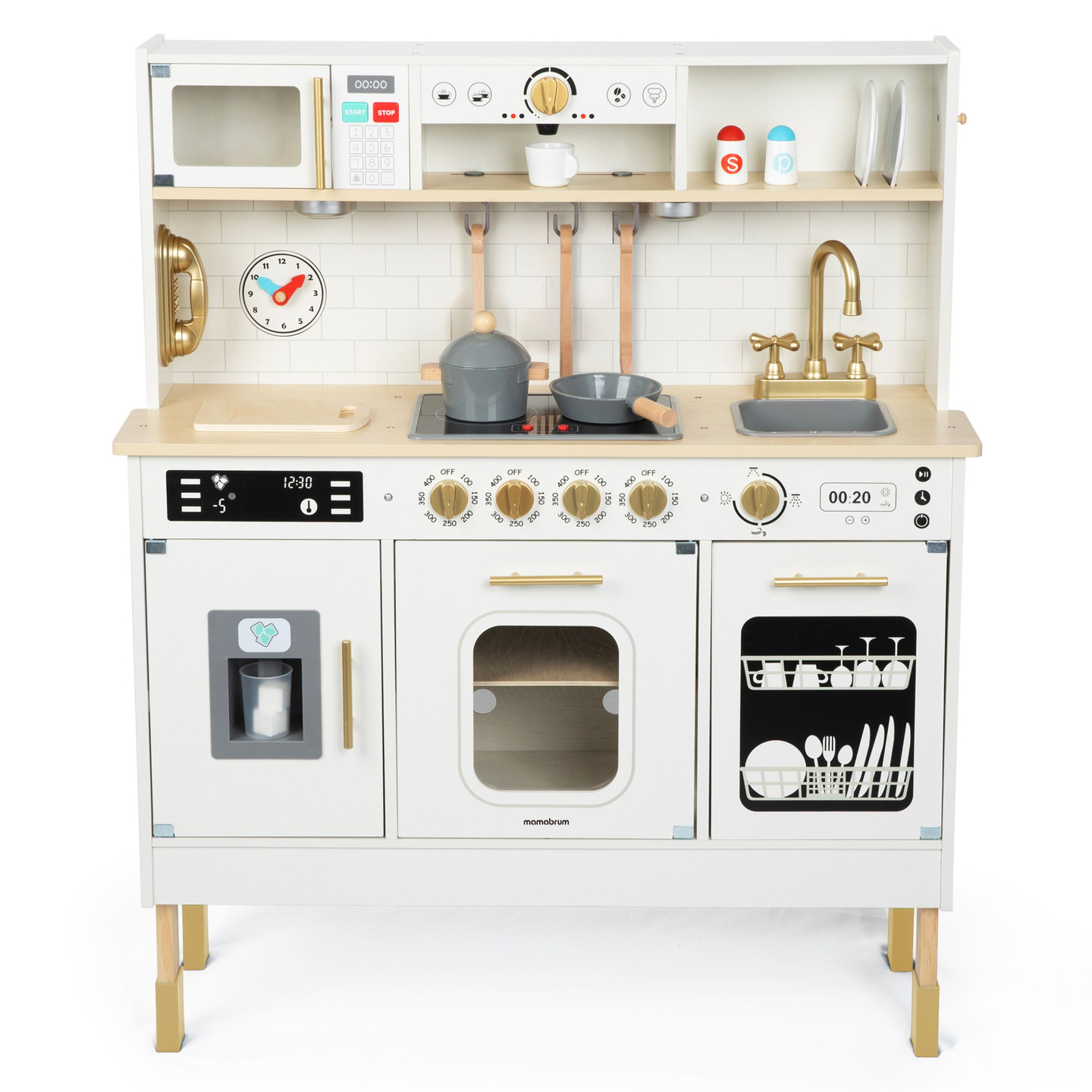 Interaktívna XXL drevená kuchyňa s doplnkami a LED osvetlením - dvojúrovňová