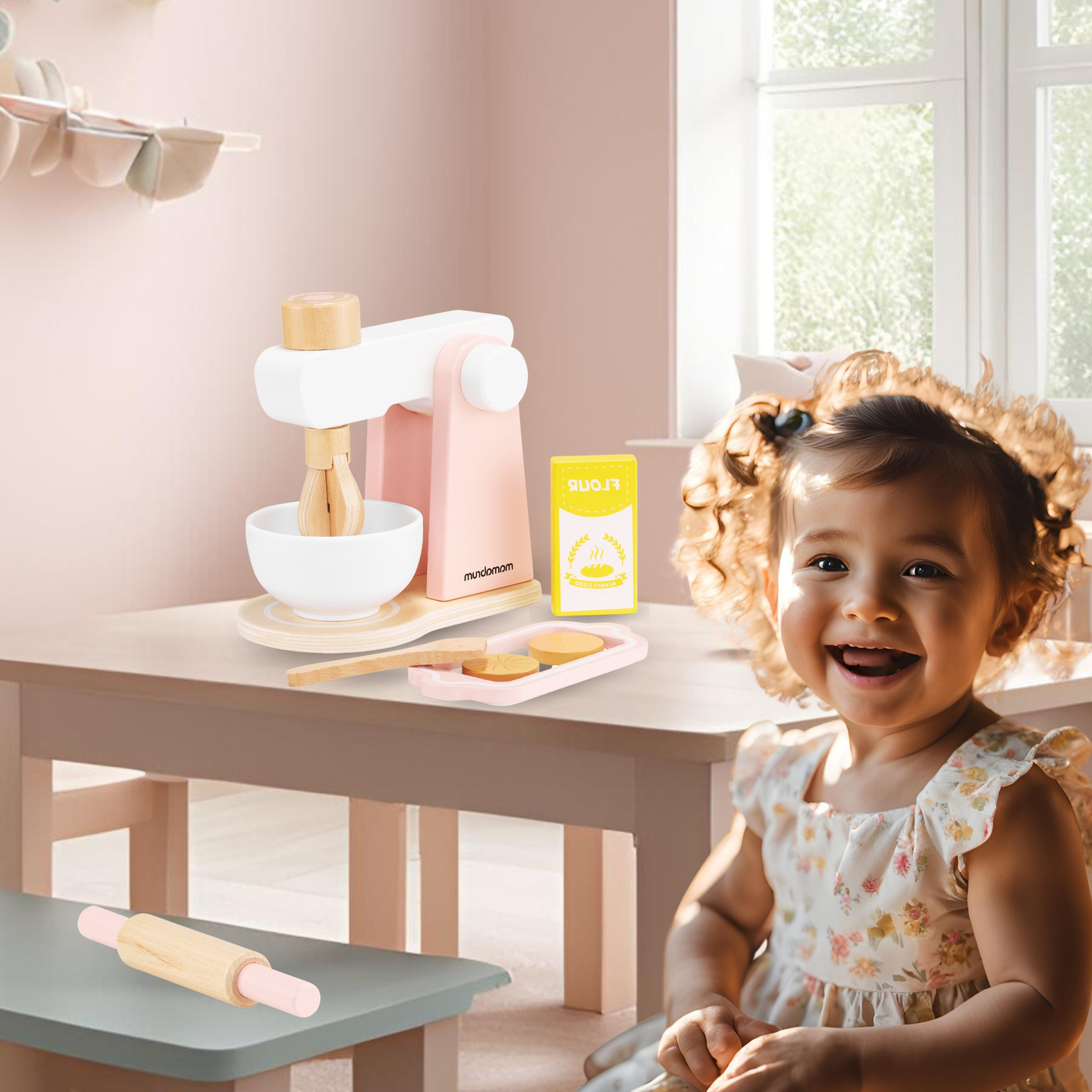 Drevená miešačka na cesto s príslušenstvom, pre deti