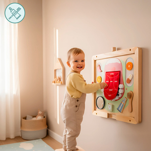Drevená Montessori vzdelávacia tabuľa Malý zubár - zubná kefka, pasta, vyberateľné zuby, zrkadlo, jedlo, učebné príchute