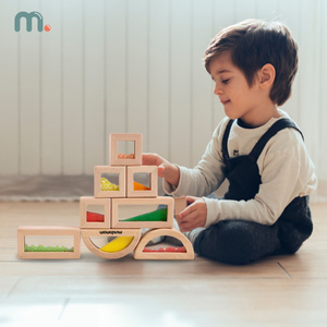 Sada drevených senzorických blokov s rôznymi náplňami - 15 kusov