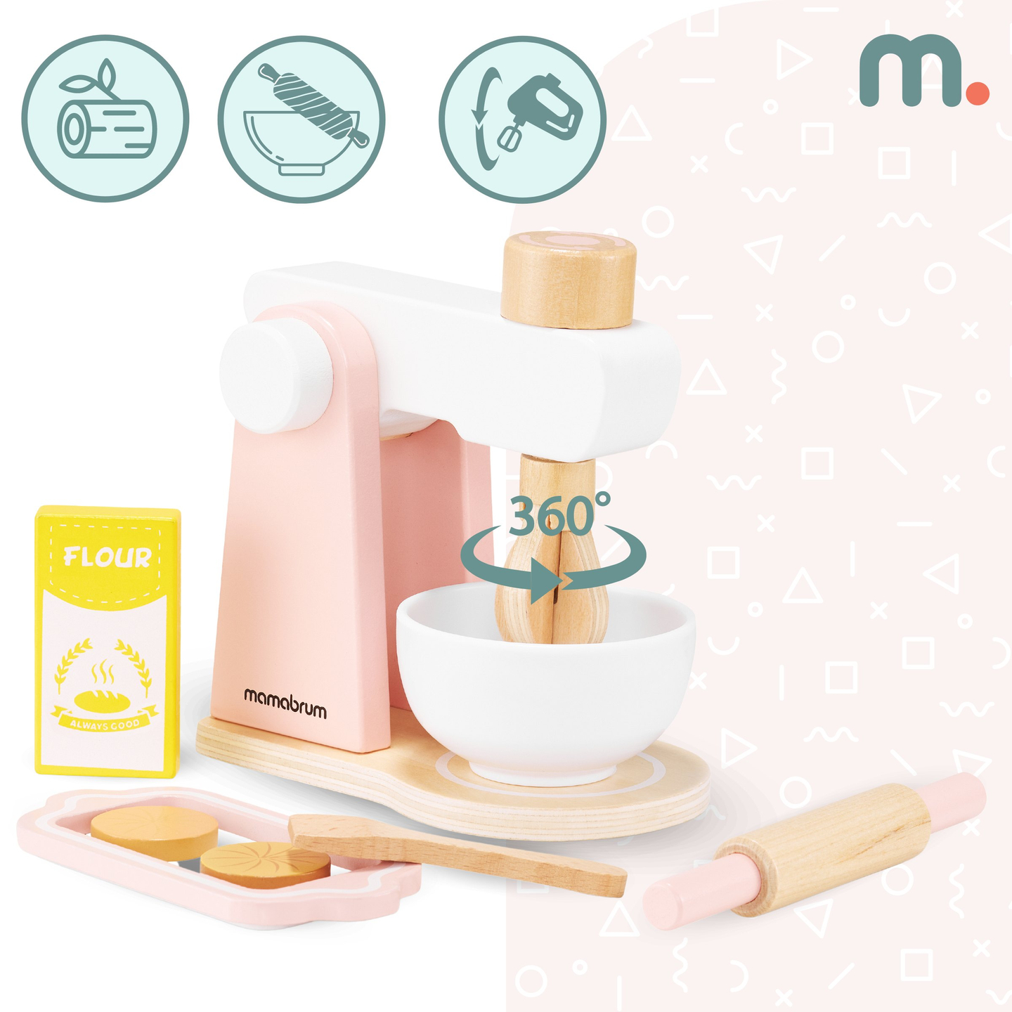 Drevená miešačka na cesto s príslušenstvom, pre deti