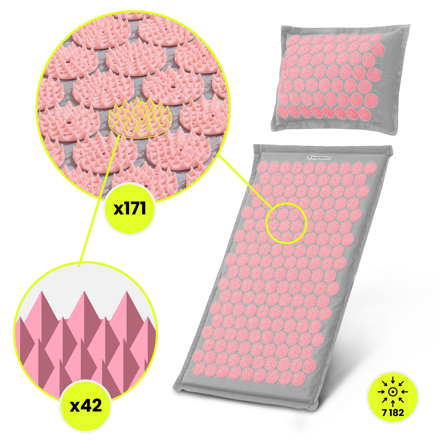 EKO ľanová akupresúrna podložka s kokosovým vláknom a pohánkovým vankúšom – 68 cm HyperMotion sivá a ružová