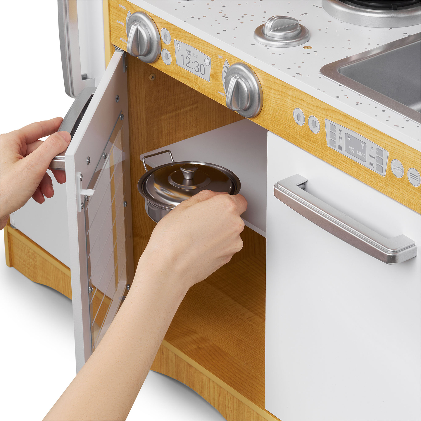 Drevená kuchyňa XXL s LED osvetlením, zásterou a príslušenstvom