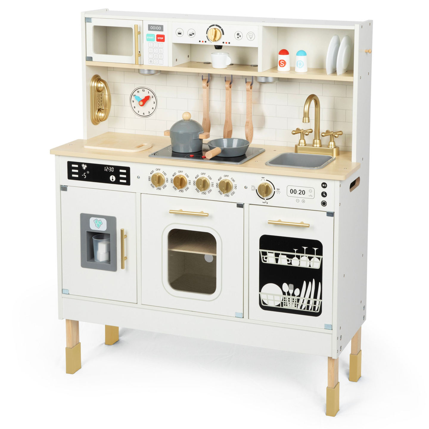 Interaktívna XXL drevená kuchyňa s doplnkami a LED osvetlením - dvojúrovňová