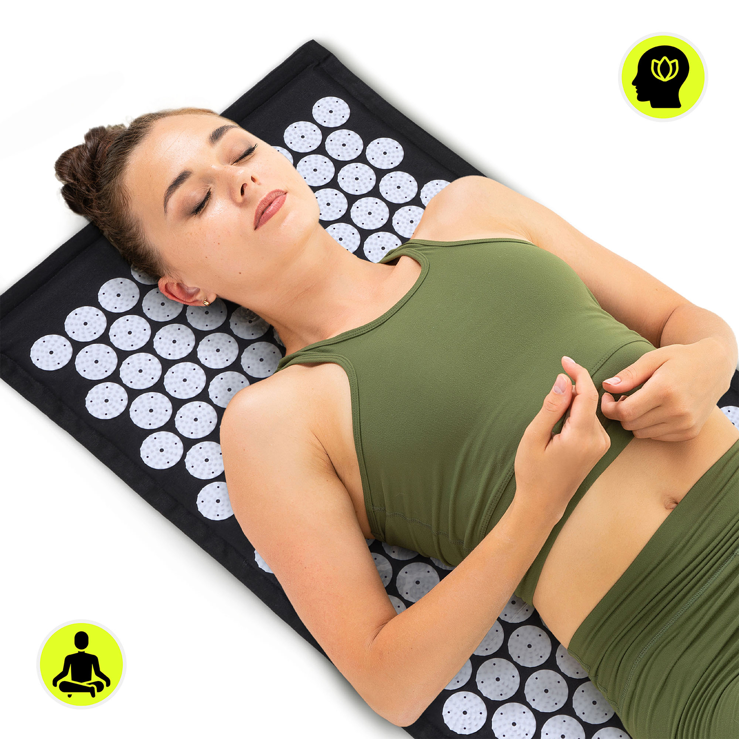 EKO ľanová akupresúrna podložka s kokosovým vláknom a pohánkovým vankúšom – 68 cm HyperMotion čiernobiela