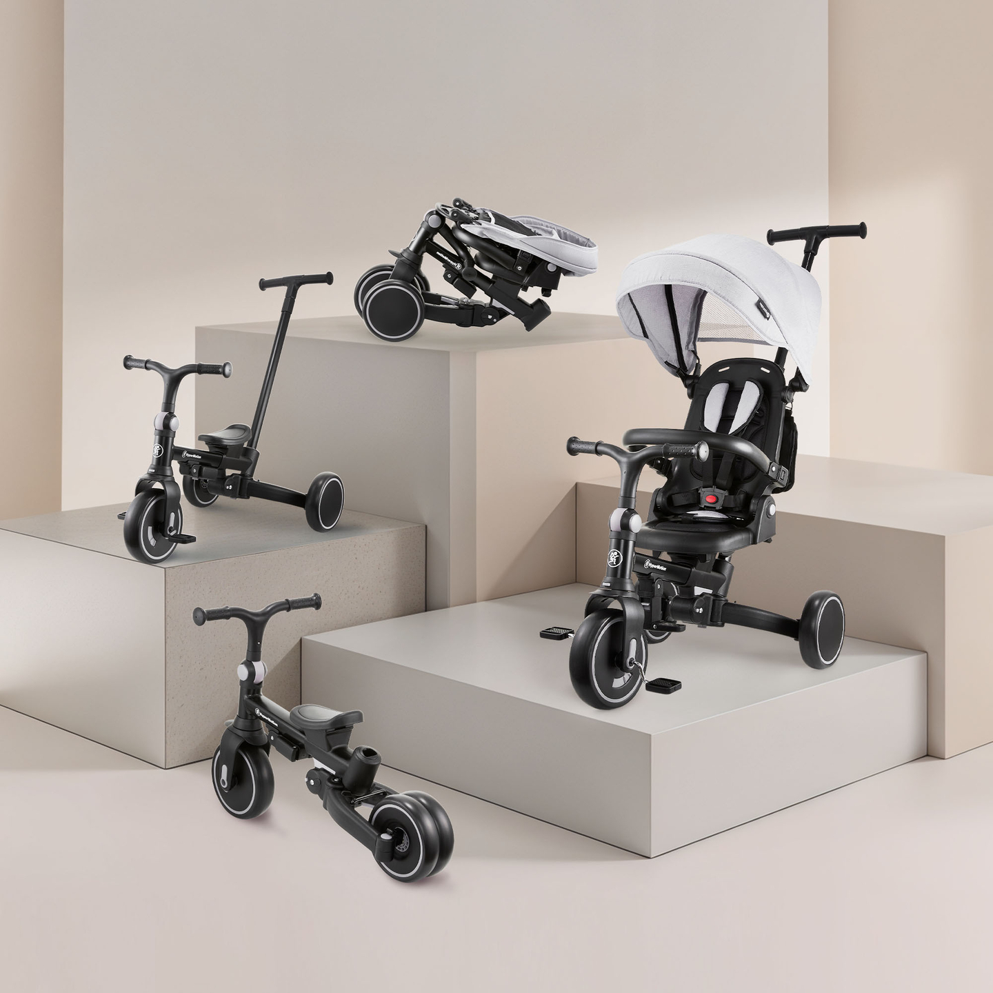 Multifunkčná trojkolka 8v1 TOBI FOREST - sivá