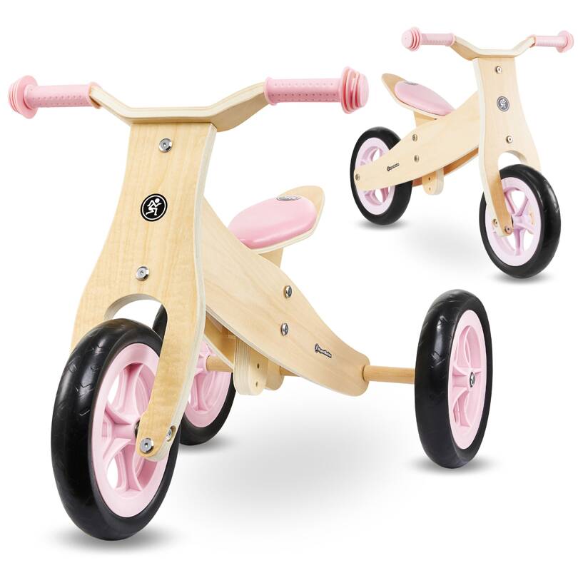 Drevená trojkolka a balančný bicykel 2v1 - HyperMotion PERCY - ružová